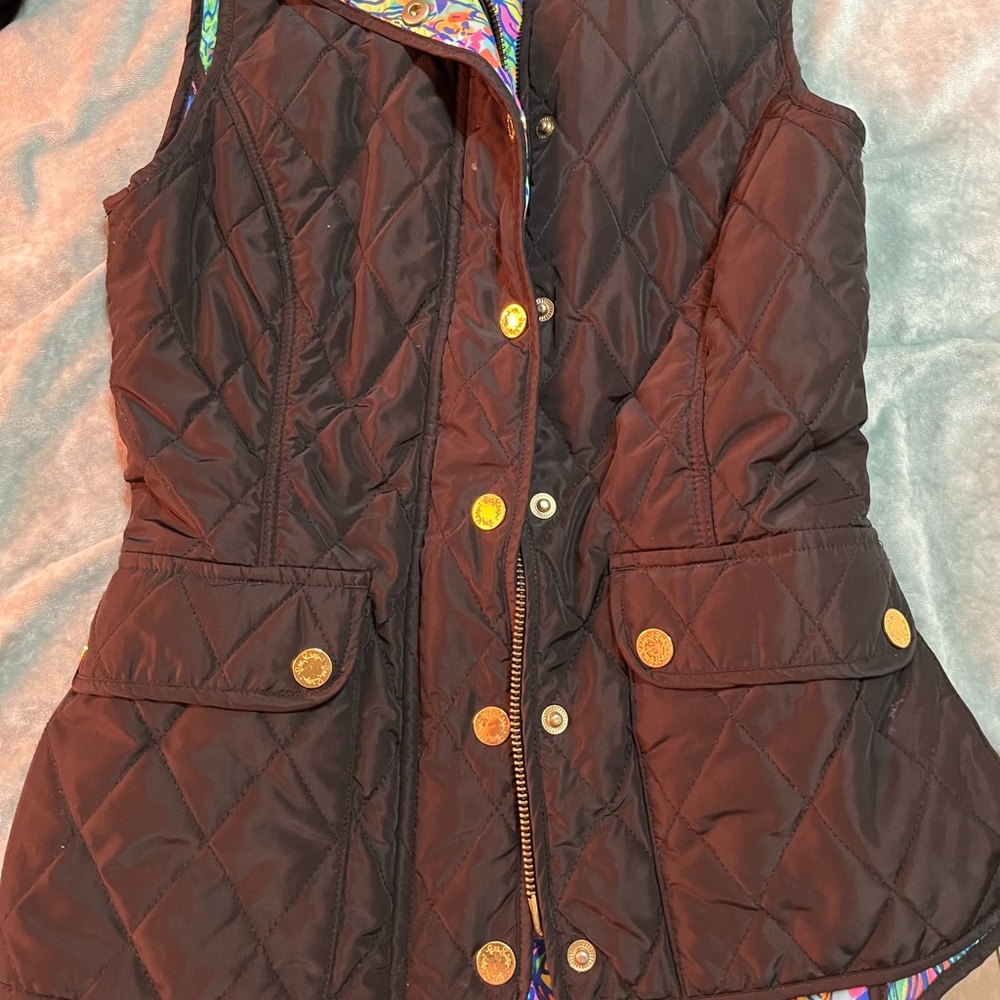 Lilly Pulitzer Black Groovy Womens Puffer Vest